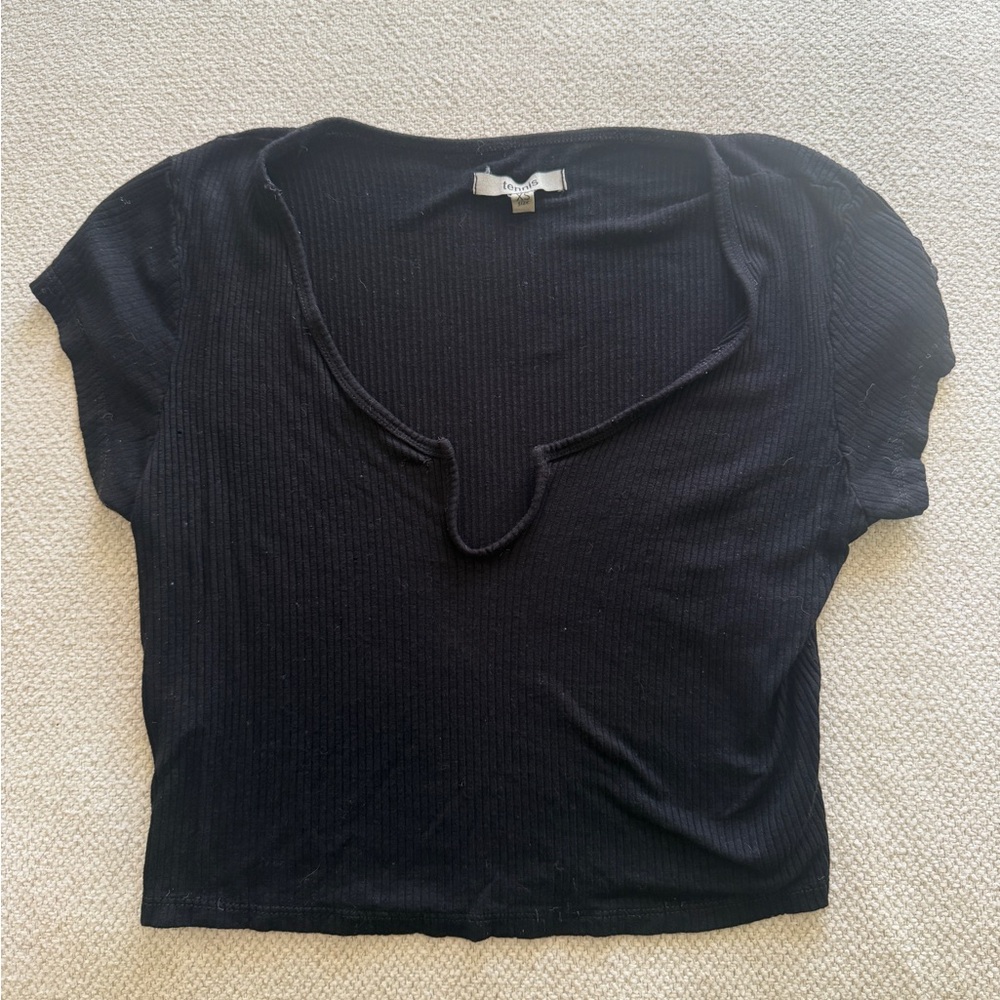 Tennis Black Ribbed Stretch Crop Top